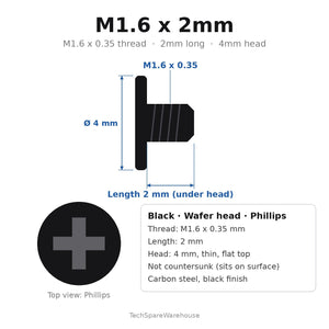 M1.6 x 2mm Black Wafer Head Trackpad Screws for Lenovo ThinkPad P16 Gen 1 & Gen 2 – 10-Pack Replacement