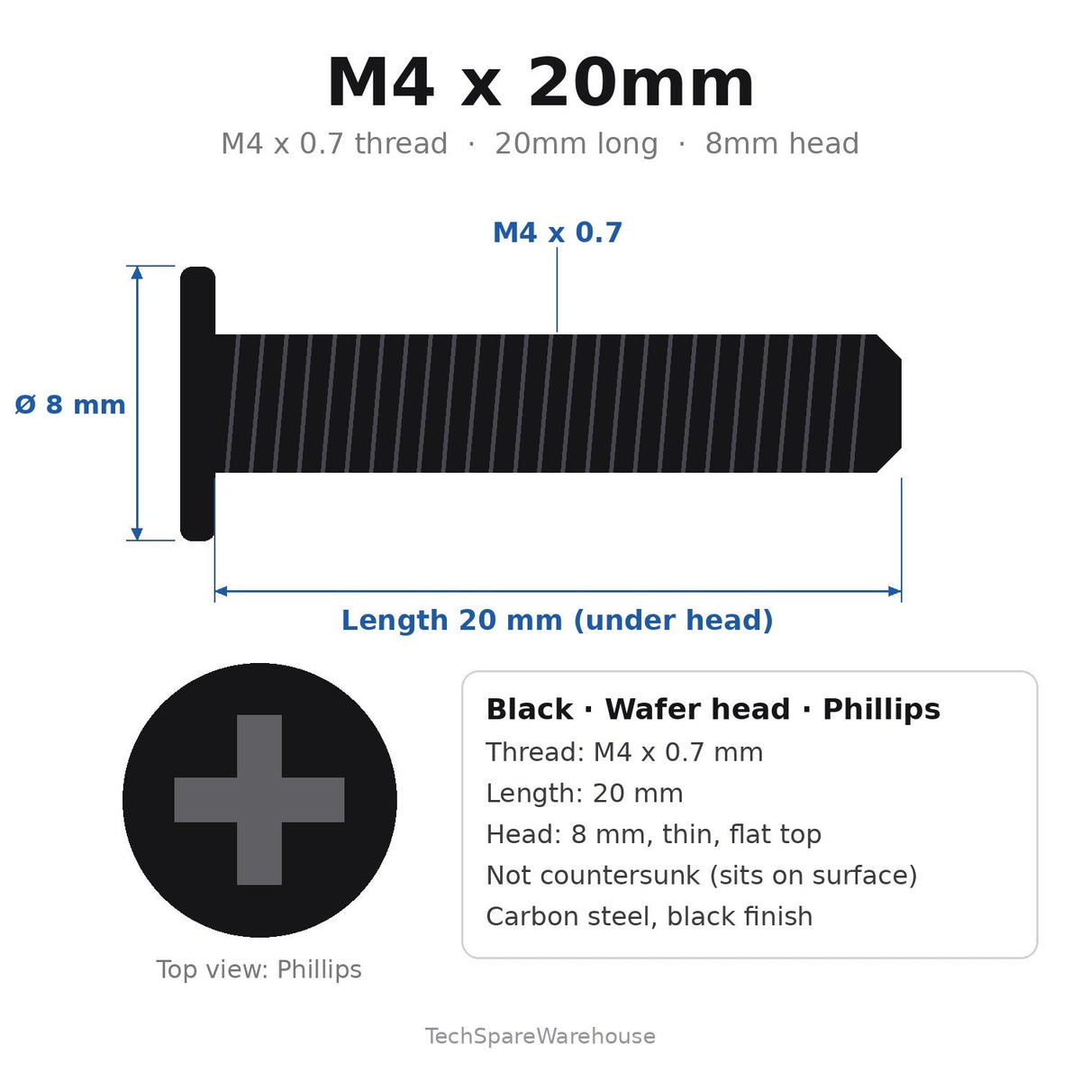 M4 x 20mm Black Wafer Head TV Wall Bracket Screws for Samsung HG32NJ690F / HG32NJ690W 32in – 8-Pack Replacement