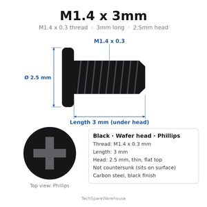 M1.4 x 3mm Black Wafer Head Battery Lock Screws for Sennheiser MKH800, SK6000 & SK5012 – 20-Pack Replacement