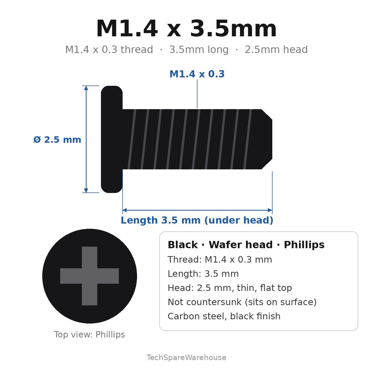M1.4 x 3.5mm Black Wafer Head Internal Screws for Samsung Galaxy S21, S20, A54, A53, Note 10 – 20-Pack Replacement