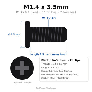 M1.4 x 3.5mm Black Wafer Head Headphone Housing Screws for Sennheiser MOMENTUM On-Ear, M2 OEBT, OEG & OEi – 20-Pack Replacement