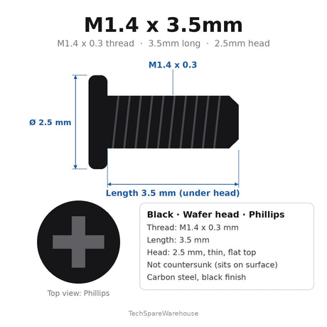 M1.4 x 3.5mm Black Wafer Head Headphone Housing Screws for Sennheiser MOMENTUM On-Ear, M2 OEBT, OEG & OEi – 20-Pack Replacement