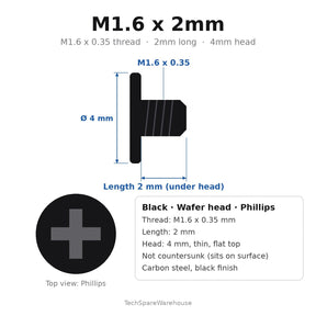 M1.6 x 2mm Black Wafer Head M.2 2230 SSD Screws for Alienware m15 R1 & Dell Inspiron 15 5502 – 10-Pack Replacement