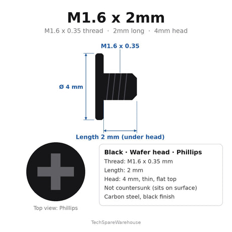 M1.6 x 2mm Black Wafer Head Power Button Screws for Dell Inspiron 15 5501, 5502, 5505, 7590 & 7591 – 10-Pack Replacement