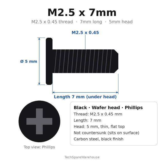 M2.5 x 7mm Black Wafer Head Speaker Screws for Dell Latitude 5420 Rugged – 10-Pack Replacement