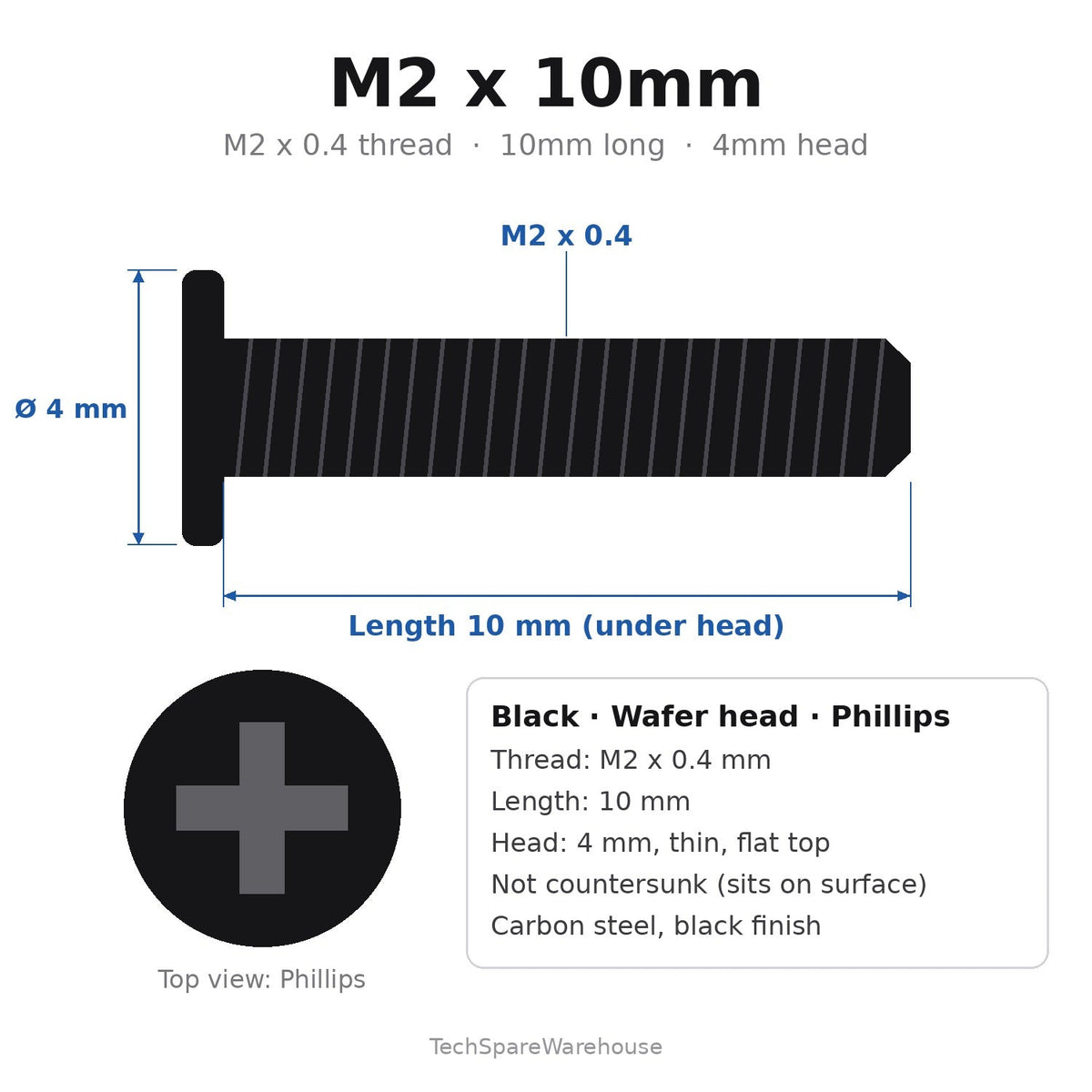 M2 x 10mm Black Wafer Head Upper Cover & Hinge Cover Screws for Gateway EC14D & LT31, Packard Bell EasyNote Butterfly xs & dot M/A – 10-Pack Replacement