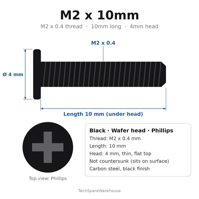 M2 x 10mm Black Wafer Head Upper Cover & Hinge Cover Screws for Gateway EC14D & LT31, Packard Bell EasyNote Butterfly xs & dot M/A – 10-Pack Replacement