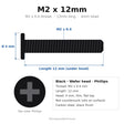 M2 x 12mm Black Wafer Head Battery, Bezel & LCD Screws for Lenovo ThinkPad P53 – 12-Pack Replacement