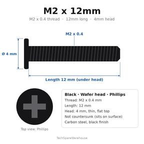 M2 x 12mm Black Wafer Head Battery, Bezel & LCD Screws for Lenovo ThinkPad P53 – 12-Pack Replacement