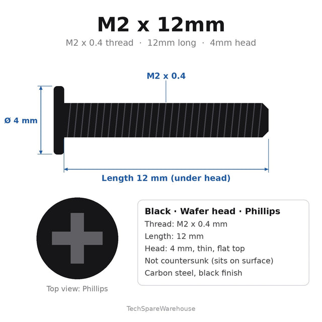 M2 x 12mm Black Wafer Head Battery, Bezel & LCD Screws for Lenovo ThinkPad P53 – 12-Pack Replacement