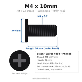 M4 x 10mm Black Wafer Head Monitor Back Cover Screws for Dell P2425D, P2425DE, P2725D, P2725DE, P2725QE & U2725QE – 8-Pack Replacement