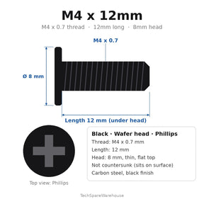 M4 x 12mm Black Wafer Head TV Stand Screws for Sharp LC-42LB150U – 8-Pack Replacement