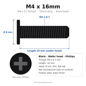 M4 x 16mm Black Wafer Head TV Stand Screws for Hisense 43R6E3, 43R6E1 & 43R7G5 – 8-Pack Replacement