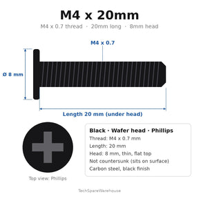 M4 x 20mm Black Wafer Head Pan Screw Screws for Honda Accord 1980-1989 & Civic 1978-1979 (93500-04020) – 10-Pack Replacement