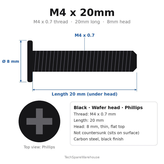 M4 x 20mm Black Wafer Head Pan Screw Screws for Honda Accord 1980-1989 & Civic 1978-1979 (93500-04020) – 10-Pack Replacement
