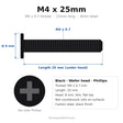 M4 x 25mm Black Wafer Head Phillips Machine Screws (8mm Thin Flat Head) for Monitor VESA Brackets & PC Cases