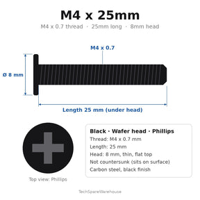 M4 x 25mm Black Wafer Head TV Stand Screws for Sceptre U515CV-UMRDD & U650CV-UMCC – 8-Pack Replacement