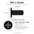 M5 x 12mm Black Wafer Head Treadmill Power Plate Screws for Smooth Fitness 6.25 Treadmill (items 28 & 30) – 10-Pack Replacement
