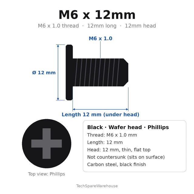M6 x 12mm Black Wafer Head Dish Bracket Screws for Starlink Performance Wall Kit – 8-Pack Replacement