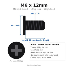 M6 x 12mm Black Wafer Head TV Back-Panel Screws for Hisense R6 50R6E3, 55R6E1, 58R6E3 – 8-Pack Replacement