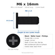M6 x 16mm Black Wafer Head Body Screw Screws for Genuine Scooter Buddy, Blur, Black Cat, Rattler & RoughHouse (90040601600) – 10-Pack Replacement