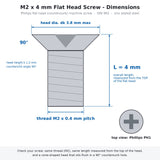 M2 x 4mm Phillips Flat Head Countersunk Machine Screws Zinc Silver 50-Pack for Electronics & RC