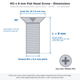 M3 x 8mm Phillips Flat Head Countersunk Machine Screws Zinc Silver 100-Pack for RC & 3D Printers